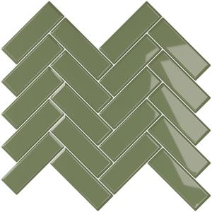 VEELIKE Olive Green Peel and Stick Tile Backsplash Herringbone Peel and Stick Backsplash for Kitchen Bathroom Walls 6 Sheets Green Peel and Stick Tile Waterproof Stick on Backsplash Tiles 12''x12''