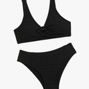 Bathing Suits for Girls Teens Kids Texture Swimwear Knot Front Ruched Triangle Bikini Sets Tankini Two Piece Swimsuit, 14Y