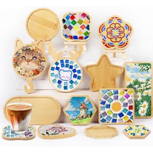 BOZAMBA 12 pcs Wooden Mosaic Bases, Assorted Shapes DIY Blank Base Trays Drinking Cup Coaster Wood Surface for Handmade Glass Tile Crafts & Mosaic Art Supplies