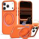 XIQI Compatible with iPhone 17 Pro Case 6.3'' with Magnetic 360 Rotatable Ring Stand & AI Camera Control Button[Compatible with Mag-Safe] Translucent Matte Phone Cover for Men Wowen,Orange
