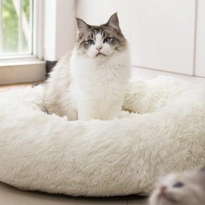 Anti Anxiety Round Fluffy Plush Faux Fur Warm Washable Dog Bed & Cat Bed, Original Bed for Small Medium Large Pets,Used to Relieve Joints and Improve Sleep20"/(20", White)