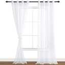 Hiasan White Sheer Curtains 96 Inches Long with Tiebacks, Lightweight and Light Filtering Voile Drapes Extra Long Grommet Window Curtains for Bedroom, Living Room, Patio Door, W52 x L96, 2 Panels
