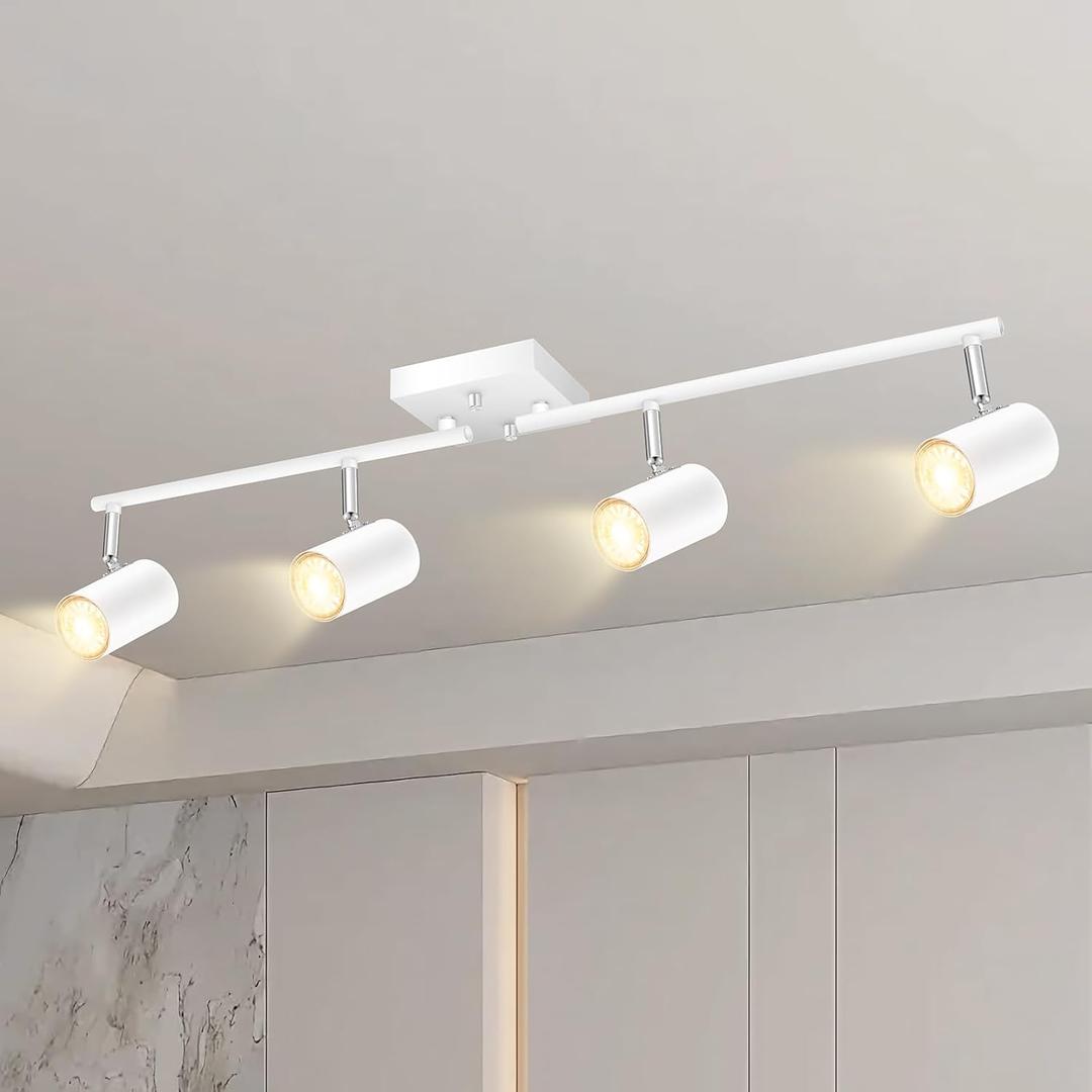 BoostArea 4-Light Track Lighting Kit, Modern Track Lighting Fixtures Ceiling, Rotatable Light Heads, Flush Mount Ceiling Spotlight, White Track Lighting for Living Room/Bedroom, GU10 Bulb Not Included BoostArea 4-Light Track Lighting Kit, Modern Track Lighting Fixtures Ceiling, Rotatable Light Heads, Flush Mount Ceiling Spotlight, White Track Lighting for Living Room/Bedroom, GU10 Bulb Not Included