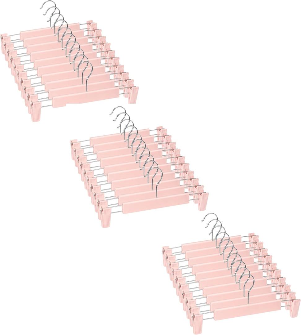 Skirt HangersPants Hangers with Clips, 360 Swivel Hooks, Space Saving Hangersfor Pants, Skirts, Clothes, Jeans (30 Pack, Pink)