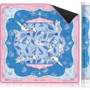 Mat with Rules, Blue Mahjong Mat for Table, 3MM Non-Slip Rubber Noise Reduction Mah Jong Mat, 32.7x32.7in Rolled No Creases Waterproof Mahjong Table Cloth for Mah Jong & Card Games