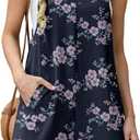 Lepunuo Rompers for Women Summer Boho Loose Fit Sleeveless Short Jumpsuits Overalls Vacation Outfits (XX-Large, Floral Blue Plum)
