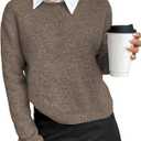 WDIRARA Women's Crew Neck Long Sleeve Sweater Pullover Knit Top Solid Color Casual Knitwear, S