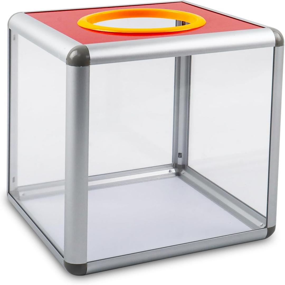 Klmnop Acrylic Lottery & Donation Ballot Box, 20cm Clear Raffle Ball Game Box, Cubic Container for Fundraising, Raffles, Suggestions and Voting(3.9" Opening)