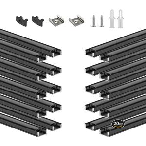 BTF-LIGHTING 20Pack 1.64FT/0.5M U-Shaped Black LED Aluminum Channel System with Black Cover Lens Aluminum Extrusion Track Housing Profile Diffuse for 8/10/12mm SMD FCOB LED Strip Lights