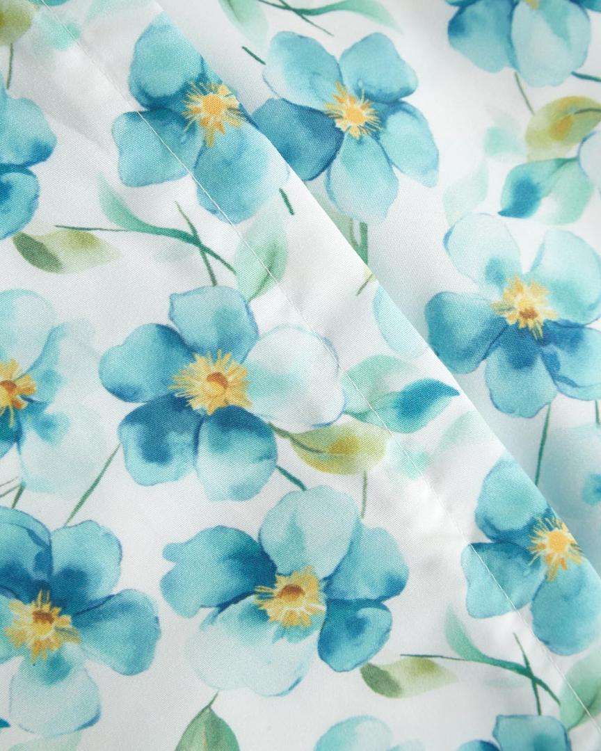 Duvet Cover Full Size Set - Extra Soft Floral Duvet Cover 80 x 90 with 2 Pillow Shams - Comfy, Cozy, Breathable Floral Bedding Set - Hotel Luxury and Fade Free with Zipper Closures & Ties - Blue Peony