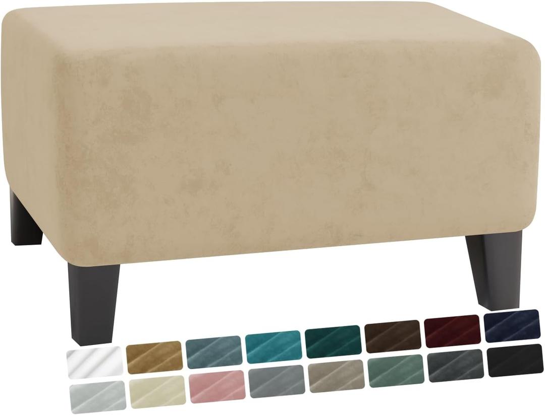MAXIJIN Velvet Ottoman Slipcover Stretch Square Rectangle Footstool Slipcover Folding Storage Ottoman Covers for Living Room with Elastic Bottom (Ottoman Large, Camel)
