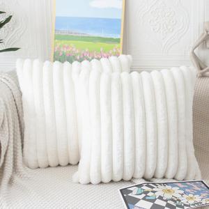 Cream White Cushion Covers  Fluffy Faux Fur Cushion Covers 20x20 inches Set of 4 Pillow Covers Soft Plush Pillowcases for Sofa Bed Moroccan Style Home Decor Cushion Cover
