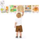 Montessori Wall Activity Busy Board for Toddlers 1-5, Wooden Sensory Wall Panel & Busy Board Wall Toys, Space-Saving Activity Wall for Independent Play, Playroom, Daycare & Classroom, Large