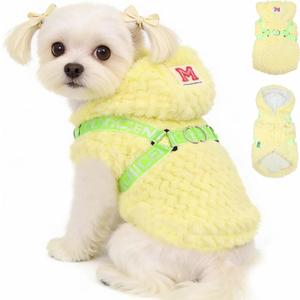 Fleece Small Dog Jacket Coat for 12 to17 lbs - Windproof Dog Clothes Coat with Harness Built in Winter Outdoor Dogs Coats for Small Dogs (Yellow)