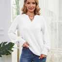 Womens Tops Dressy Casual Long Sleeve Shirts Loose V Neck Business Work Tunic Blouses (White, M)