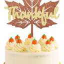 2 x Gyufise 1 Pack Thankful Glitter Cake Topper Happy Thanksgiving Day Cake Decoration for Fall Harvest Party Clear Treat Picks Autumn Party Supplies (Brown)