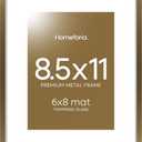 Homeforia 8.5x11 Picture Frame Bronze, High End Metal Brass Frame 8.5 x 11 with Mat 6 by 8 Photo, 11x8.5 Frames Matted to 6x8 Print, 8.5by11 Wall or Tabletop Frames, Tempered Glass, Wall Kit, Set of 1
