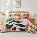 Pamnest Quilt Set King Size, Boho Floral 3 Pcs Soft Bed Cover Bedding Set, Mid Century Flowers Lightweight Bedspread Coverlet with 2 Pillow Sham for All Season