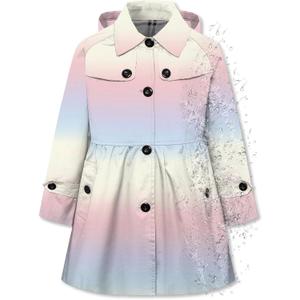 Betusline Girl's Hooded Rain Jackets Lightweight Print Waterproof Trench Coat Windbreaker Raincoats for Girls,2-14 Years (Pink)