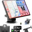 HK9 Carplay Screen for Car, 9" HD Portable Apple Carplay & Android Auto Screen, with 4K Dash Cam & 1080P Backup Camera, Upgrade Car Play Touchscreen, GPS Navigation/Siri/Mirror Link/Bluetooth/FM
