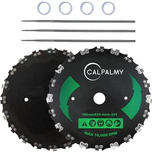 (2-Set) 7" x 20T Chainsaw Tooth Brush Blades  2 Blades, 3 Assorted Round Files (5/32, 3/16'', 11/64'') and 4 Washers | for Cutter, Trimmer, Weed Eater | Made from Carbon Steel, Cuts Like Butter