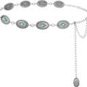 FIORETTO Metal Waist Chain Link Belt for Women Western Cowgirl Boho Turquoise Belts for Dress Jeans Country Concert Outfit
