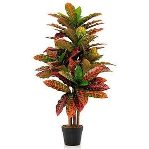 Artificial Croton Plant 40" Tall Fiddle Leaf fig Tree Croton Palm Tree - Green+Red+Yellow+Black