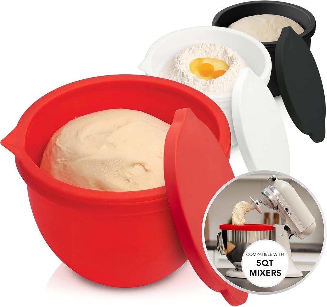 The Original MIXAID Silicone Bowl Insert Liners for KitchenAid Tilt-Head 5 Qt Stand Mixers  3 Silicone Liners & Lids  Replacement Mixer Accessories  Not for Bowl-Lift Models