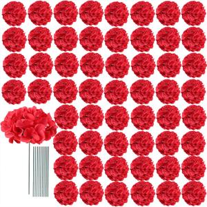 AVIVIHO Fake Flowers 65pcs Red Hydrangea Artificial Flowers Bulk (Not Squished, No Steaming Need) Silk Flowers with Stems for Wedding Decor, Home, Baby Shower, Table Centerpieces Decoration (Medium)