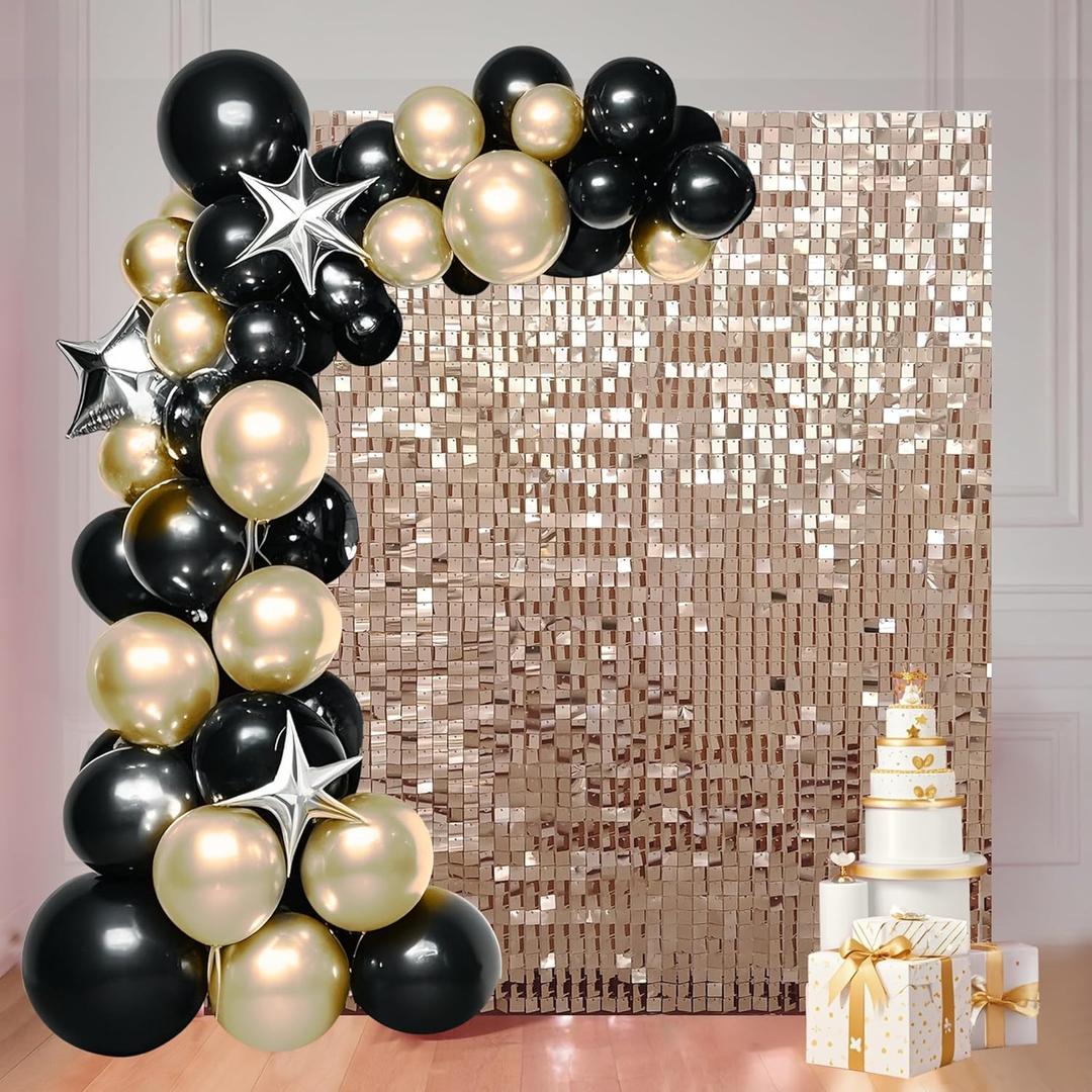 24 Pcs Champagne Gold Shimmer Wall Backdrop Panels for Party Decoration - 6 x 4 FT Square Sequin Backdrop