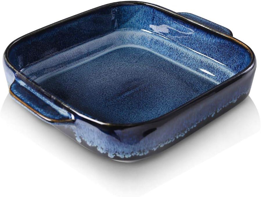 KOOV Ceramic Bakeware, 8x8 Baking Dish, Square Baking Pan, Ceramic Baking Dish, Brownie Pans for Cake Dinner, Kitchen, Reactive Glaze (Nebula Blue)