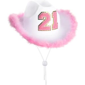 JUSTOTRY 21st Birthday Pink Cowboy Hat - 21ST Birth day Outfit Gifts for Women Cowgirl Hats with Wide Brime for 21st Birthday Decorations