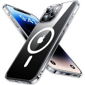 TORRAS Magnetic Case [ Never Yellow][Military Grade Drop Tested] [Compatible with MagSafe] Protective Slim Case Designed for iPhone 14 Pro Max 6.7'', Diamond Clear