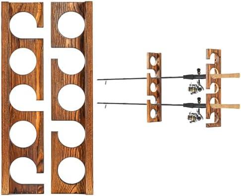 PEKER Fishing Rod Holder for Wall, Solid Wood Wall Mount Fishing Rod Rack for 5 Poles, Secure Rod Storage Organizer for Garage, Fishing Room, Home – No Tangling & Space Saving