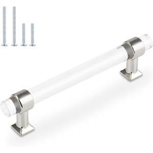 Orger 25 Pack 5 Inch Hole Centers Cabinet Pulls - Round Tube Acrylic Drawer Pulls Polished Chrome Modern Cabinet Handles for Kitchen and Bathroom Cabinets