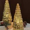 SHMILMH Gold Mercury Glass Christmas Tree Set of 2, Tabletop Christmas Tree with Light, Battery Operated Small Xmas Tree for Fireplace Centerpiece Decorations 10"