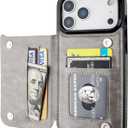 ONETOP Compatible with iPhone 17 Pro Max Wallet Case with Card Holder, PU Leather Kickstand Card Slots Case, Double Magnetic Clasp and Durable Shockproof Cover 6.9 Inch (Gray)