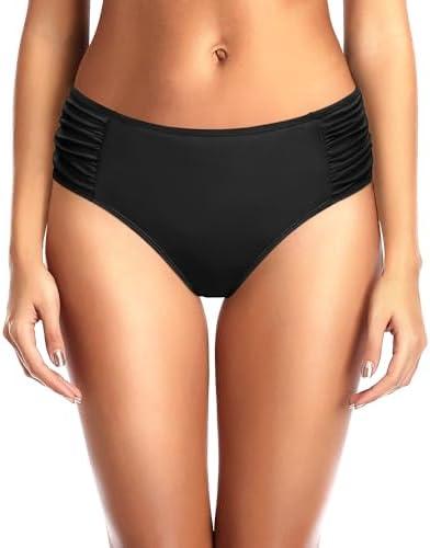 Tempt Me Women Bikini Bottoms Mid Waist Bathing Suit Swimsuit Ruched Swim Bottom XS