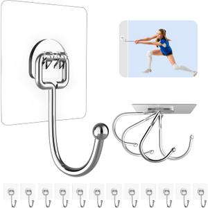 12 Pack Large Adhesive Hooks for 44 lb(Max) Hanging Heavy Duty, Self Adhesive Sticky Hooks Waterproof Stainless Steel Wall Hook for Home Bathroom Shower Kitchen Outdoor Utility Hooks