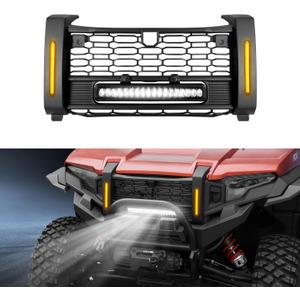 Front Mesh Grille with Accent Light for Polaris Xpedition XP/ADV 2024+, Grill with Left Right LED DRL Light Bar and Turn Signals for Polaris Xpedition XP/XP 5/ADV/ADV 5 2024+ Accessories