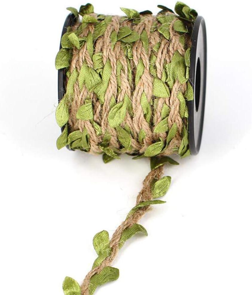 1 Roll 10m/32.8ft Hemp Rope Jute Twine String With Simulated Foliage Leaves Artificial Vine Rattan DIY Arts Crafts Supplies for Home Garden Christmas Wedding Party Jungle Theme Decor(Green Leaf)