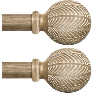 2 Pack Boho Wood Curtain Rods for Windows 10 to 37 Inch,1" Adjustable Window Curtain Rod with Imitation Wooden Grain Finials, Decorative Farmhouse Rustic Drapery Rods, 18-45'', Weathered Wood