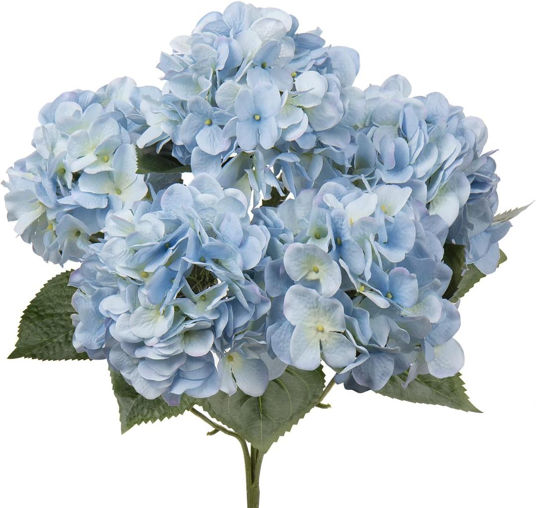Blue Hydrangea Artificial Flowers Large Artificial Hydrangeas Silk Flowers for Home Decor Indoor Wedding Flowers Bouquets Faux Flowers Kitchen Centerpiece Table Decorations