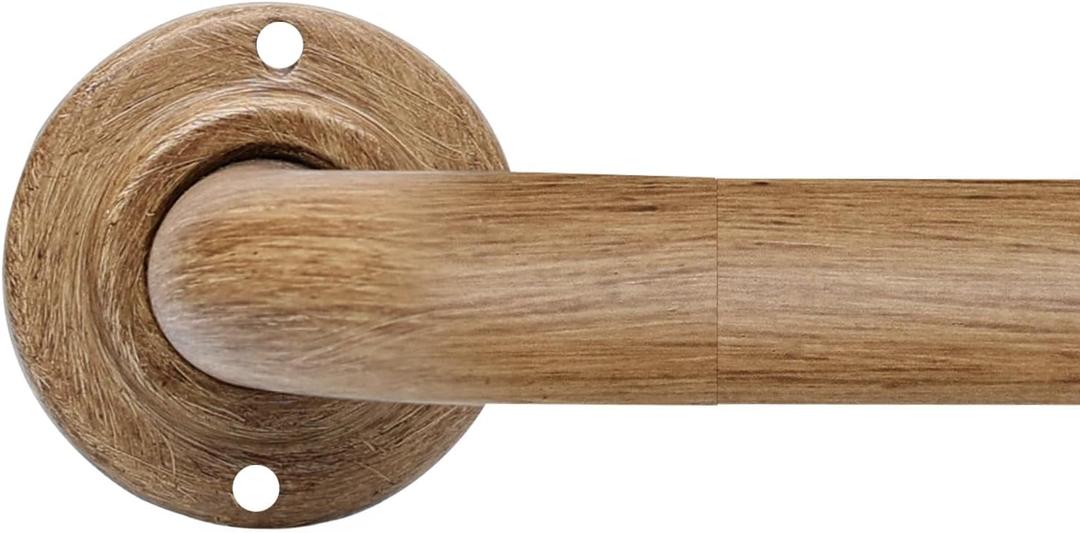 Wood Curtain Rods for Windows: 1 Inch Diameter Heavy Duty Adjustable Curtain Rod 48" to 84", Wood Grain Pattern Blackout Wrap Around Window Rod for Indoor and Outdoor,Room Darkening Drapery Rods