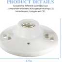 4 Pcs E26 Medium Base Ceiling Lamp Holder Keyless Light Sockets White Bulb Socket Incandescent Fluorescent CFL Lamp Holder 660w 250v (Porcelain)