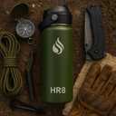 HR8 Stainless Steel Insulated Water Bottle with Straw Lid, Wide Mouth Stainless Steel Metal Water Bottle 24H Cold, 12H Hot, Leakproof, BPA-Free (Army Green, 22 Ounces - 650ml)