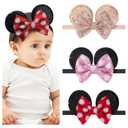 choicbaby 3 PCS Round Ears Hair Clips Sequin Bow Nylon Hairband with Polka Dot Cute Baby Ears Headbands Soft Hairbands Hair Accessories for Newborn Infant Toddler Party Supplies