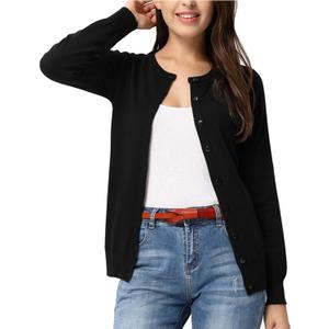 GRACE KARIN Womens Long Sleeve Knit Cardigan Sweaters Casual Dressy Open Front Button Down Cardigans Spring Outfits (Black, XL)