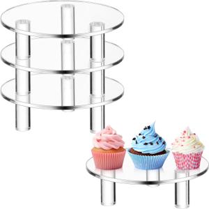 3 Pcs 6 Inch Round Acrylic Risers Display Stands Small Clear Round Acrylic Display Riser for Cake Food Jewelry Figurines Collectibles Table Decor Organizer