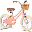 Petimini Girls Bike with Basket for 2-12 Years Old Kids, 12 14 16 18 20 Inch Bicycle with Bell Training Wheels, Multiple Colors (Peach)
